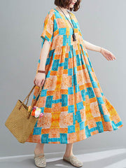 Original Printed Round-Neck Short Sleeve Dress