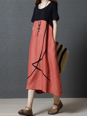 Ramie Cotton Loose Round-neck Long Dress