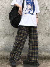 Women Retro Personalized Plaid Loose Straight Casual Pants