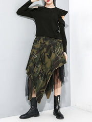 Irregular Clipping Roomy Camouflage Fringed Gauze Streamer Skirts