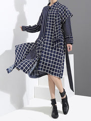 Cropped Splicing Plaid Shirt Long Dress