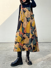 Women Retro Print Loose Strap Dress