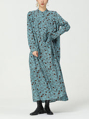 Women Retro Floral Long Sleeve Pullover Dress