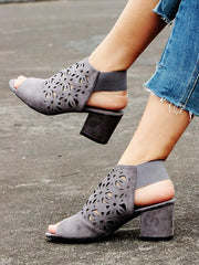 Gray Hollow Chunky Mid Heels
