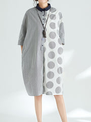 Stripe Stitching Loose Short-Sleeved Blouse Dress