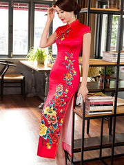 Yellow&Red Side Split Long Cheongsam Dress