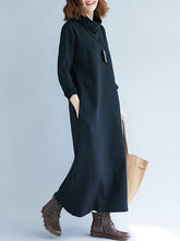 Loose Plain Turtleneck Midi Dress