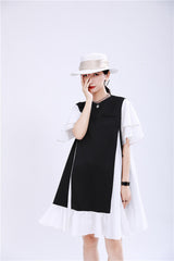 Spliced Layered Sleeves Loose Color Block Mini Dress