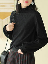 Solid Lace Collar Velvet Long Sleeve T-Shirt