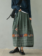 Embroidered Retro Elastic Waist Skirt