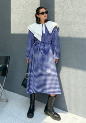 Vintage Plaid Split-Joint Midi Dress