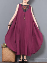 Loose Floral Ramie Cotton Cropped Hemline Maxi Dress