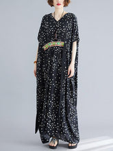 Ethnic Style Loose Plus Size Polka-Dot V-Neck Dress