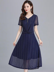 Elegance Solid V-Neck Dress