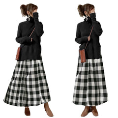 Black And White Plaid Stitching Fake Two-Piece Dress