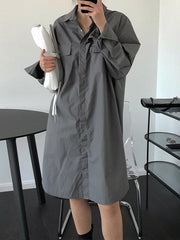 Loose Solid Color Simple Lapel Dress