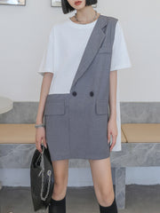 False Two Contrast Color Casual Midi T-Shirt Dress