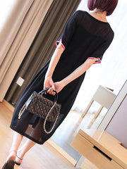 Loose Hollow Solid Color Round-Neck Dress