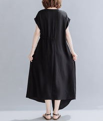 V-Neck Short Sleeves Solid Maxi Dress