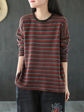 Women Retro Printed Loose Contrast Sweater