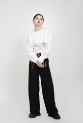 Black Solid Straight Leg Pants
