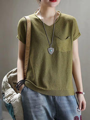 Loose Solid Color V-Neck T-Shirt