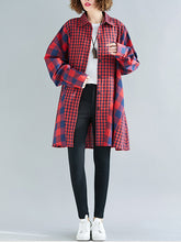 Women Loose Stitching Plaid Casual Shirt