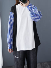 Women Contrast Stitching Long Sleeve Sweatshirt