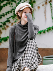 Retro High Neck Pullover Solid Color Base Shirt