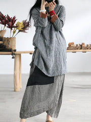 National Simple Linen Long Tops