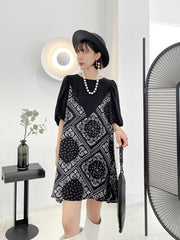 Simple Puff Sleeves Round Neck Split-Joint Midi Dress