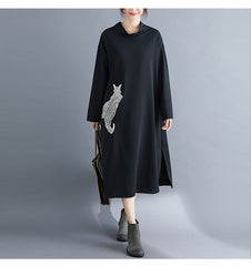Embroidered Long Sleeves Mock Neck Midi Dress