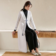 Retro Oriental Charm Solid Color Midi Outwear