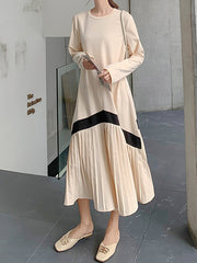 Long Sleeve Pleated Over Knee Loose Fitting Slimming Dress
