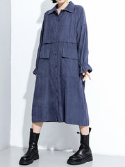 Women Long Sleeve Solid Color Shirt Dress