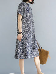 Retro Printd Short Sleeve Midi Dress