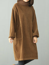 Women Retro Loose High Collar Casual Dress