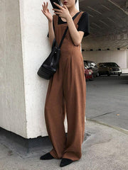 Coffee Straps Long Pants Jumpsuits