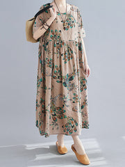 Women Round Neck Print Loose Short Sleeve Dress