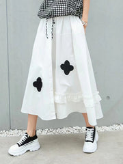 Vintage Embroidered Print Loose Casual Skirt