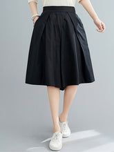 Cotton Solid Color Loose Waist Wide Leg Shorts Pants