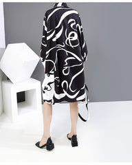 Loose Abstract Printed Lapel Shirt Dress