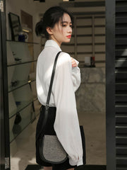 Retro Lapel Lantern Sleeve Shirt