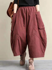 Retro Elastic Waist Thickening Wide-Leg Pants