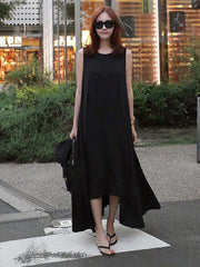 Loose Irregular Sleeveless Long Black Dress