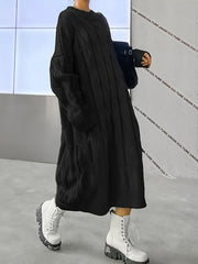 Women Padded Pullover Round Neck Sweater Dress