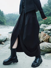 Women Single Breasted High Waist Solid Color Skirt