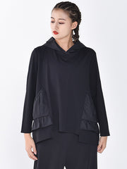 Women Personality Stitching Hooded Loose Sweatshirt