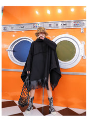 Women High Neck Tassel Loose Dress