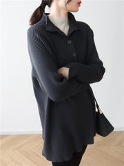 Women High Neck Loose Thick Simple Dress